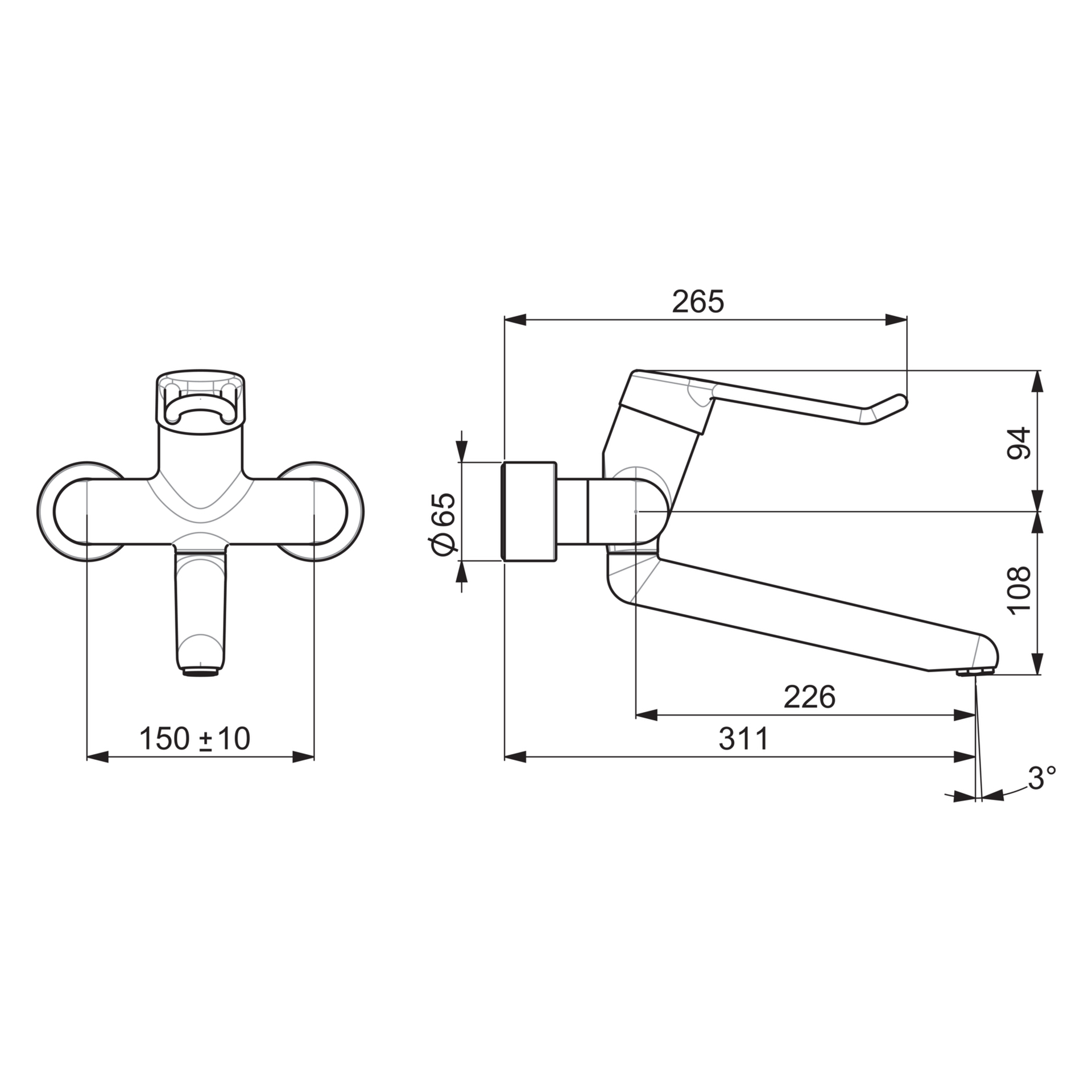 Einhand-Waschtischarmatur Bedienungshebel lang „Medipro“ Ausladung 311 mm in Chrom Einhand-Waschtischarmatur Bedienungshebel lang „Medipro“ Ausladung 311 mm in Chrom
