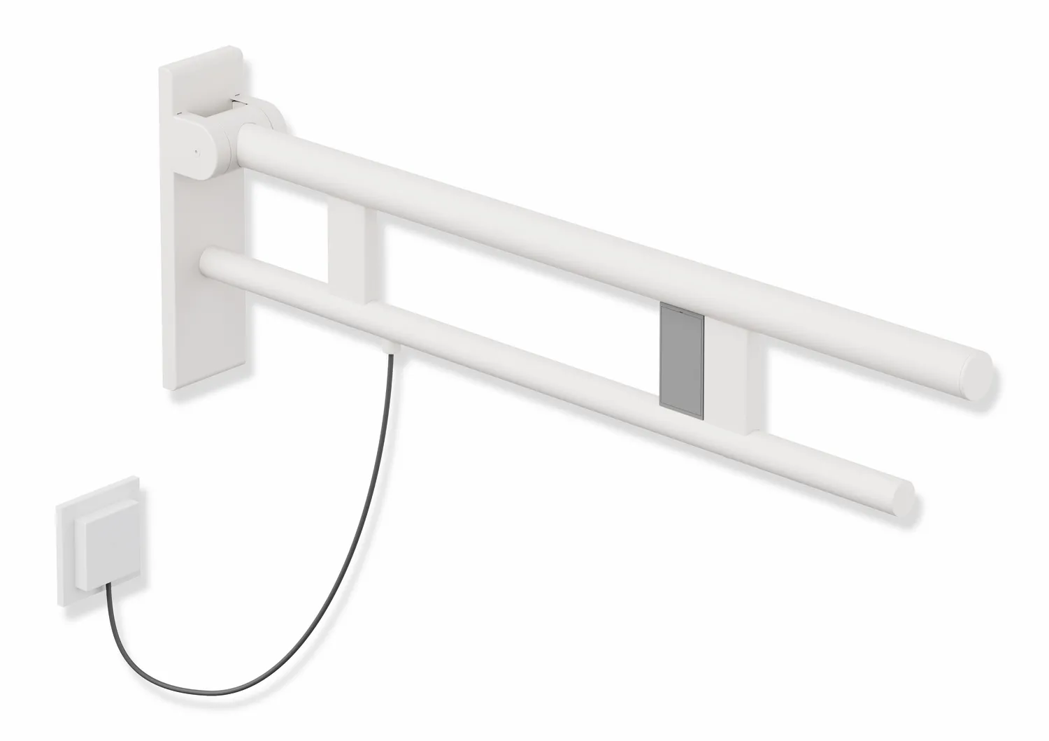 HEWI Stützklappgriff Duo Design B Edelstahl, weiß tiefmatt, 750 mm