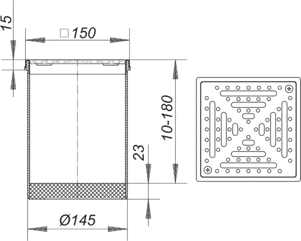 Aufsatz RHS 15, Rost 1,5 mm, rutschh., verschr., 150 x 150 mm
