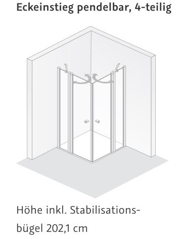 HSK teilgerahmte Eckeinstieg pendelbar 4-teilig „Exklusiv 2.0“ Glas Linea 01 (80 cm), Profile Alu Silber-matt, H: 2000 mm