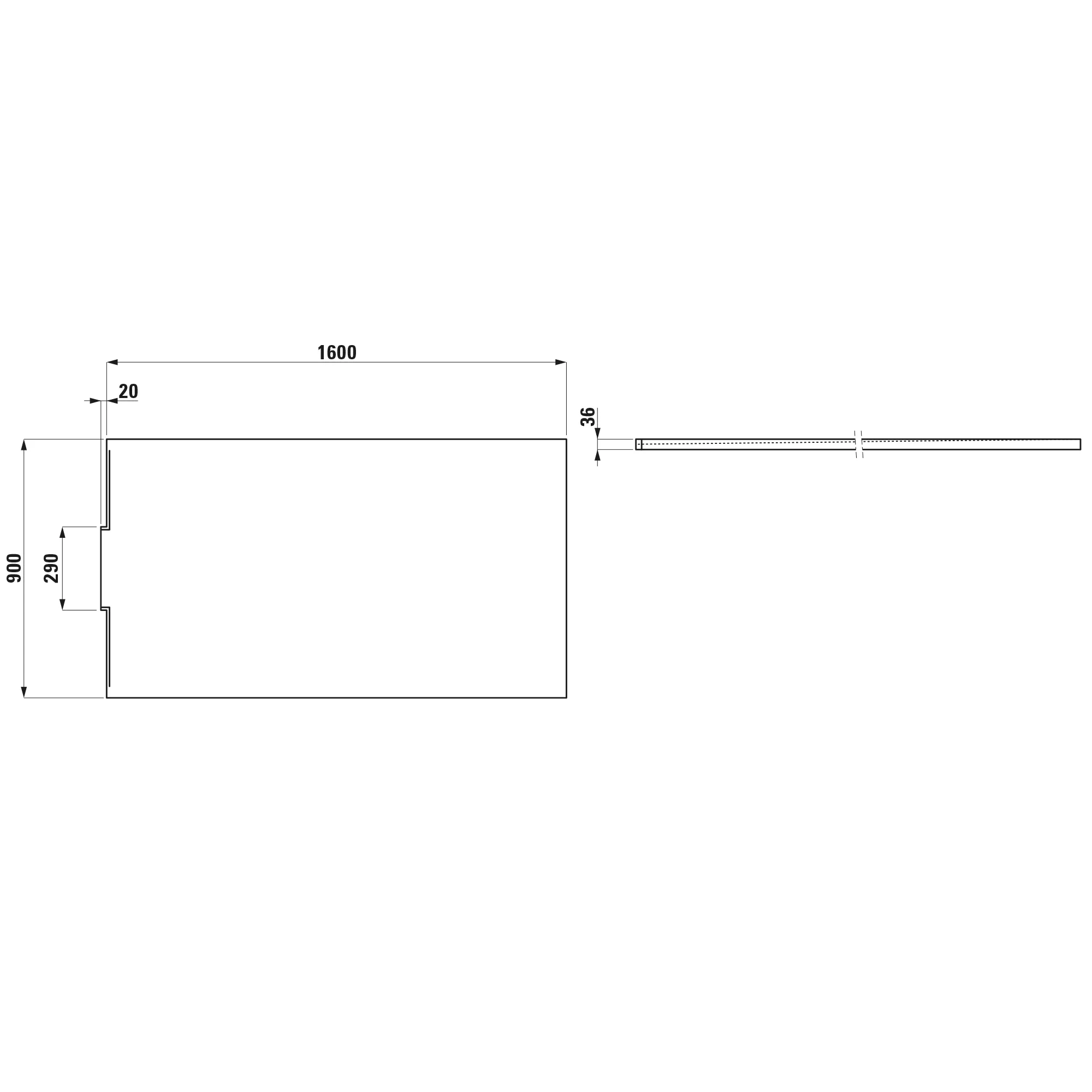 Duschwanne NIA 900x1600x36 aus Marbond mit Wandablauf weiß (nur in Verbindung mit INEOLINK Wandablaufeinheit zu verbauen H291031 oder H291032, Wandablaufblende H291030 extra zu bestellen)