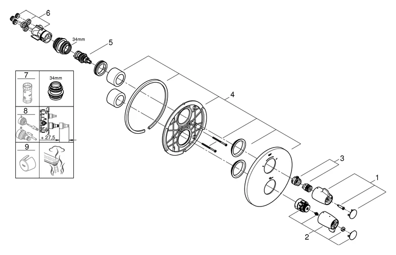Grohe Grohtherm Special Thermostat-Wannenbatterie Fertigmontageset für Rapido T 35 500 chrom Grohe Grohtherm Special Thermostat-Wannenbatterie Fertigmontageset für Rapido T 35 500 chrom
