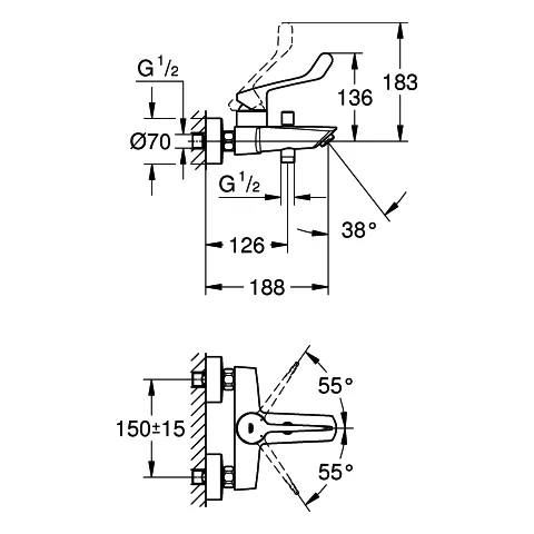 Grohe Eurosmart Professional (2021) Einhand-Wannenbatterie, Wandmontage, langer Hebel, 124 mm, chrom Grohe Eurosmart Professional (2021) Einhand-Wannenbatterie, Wandmontage, langer Hebel, 124 mm, chrom
