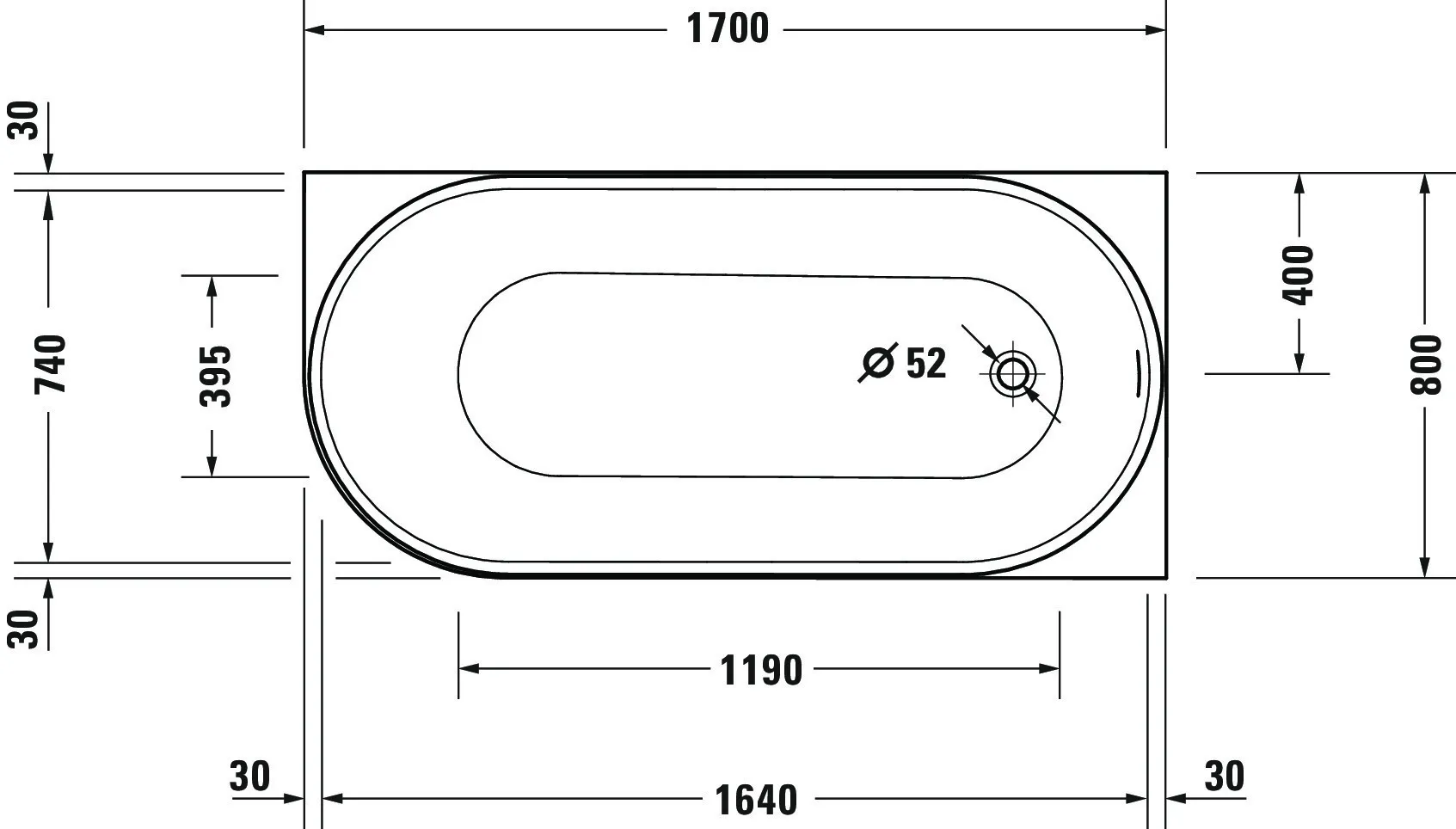 Duravit Badewanne „DuraSenja“ vorwand oval 1700 × 800 mm, rechts in Weiß Duravit Badewanne „DuraSenja“ vorwand oval 1700 × 800 mm, rechts in Weiß