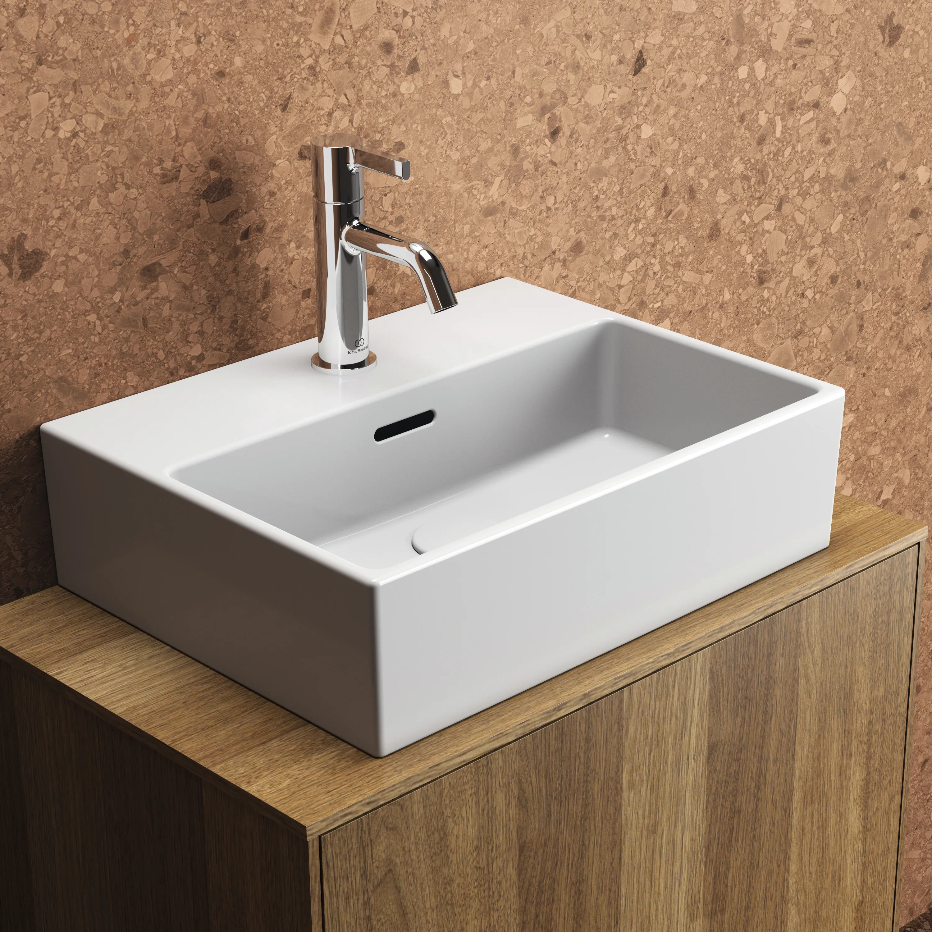 Waschbecken „Extra“ 45 × 35 × 15 cm, Hahnlochposition mittig in Weiß Waschbecken „Extra“ 45 × 35 × 15 cm, Hahnlochposition mittig in Weiß