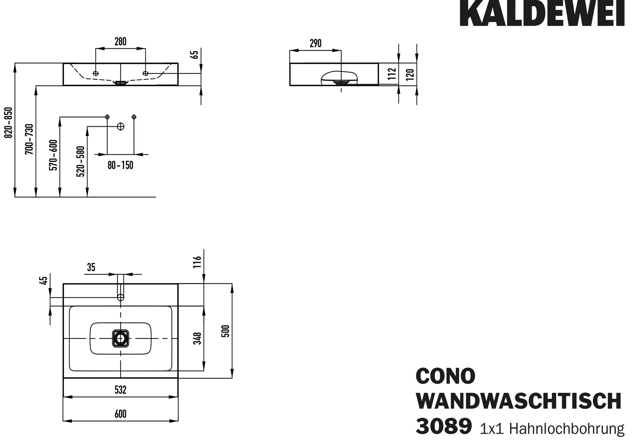 Doppelwaschtisch „Cono“ 60 × 50 cm, mittig, ohne Überlauf, mit Hahnlochbohrung in pergamon mit Perl-Effekt
