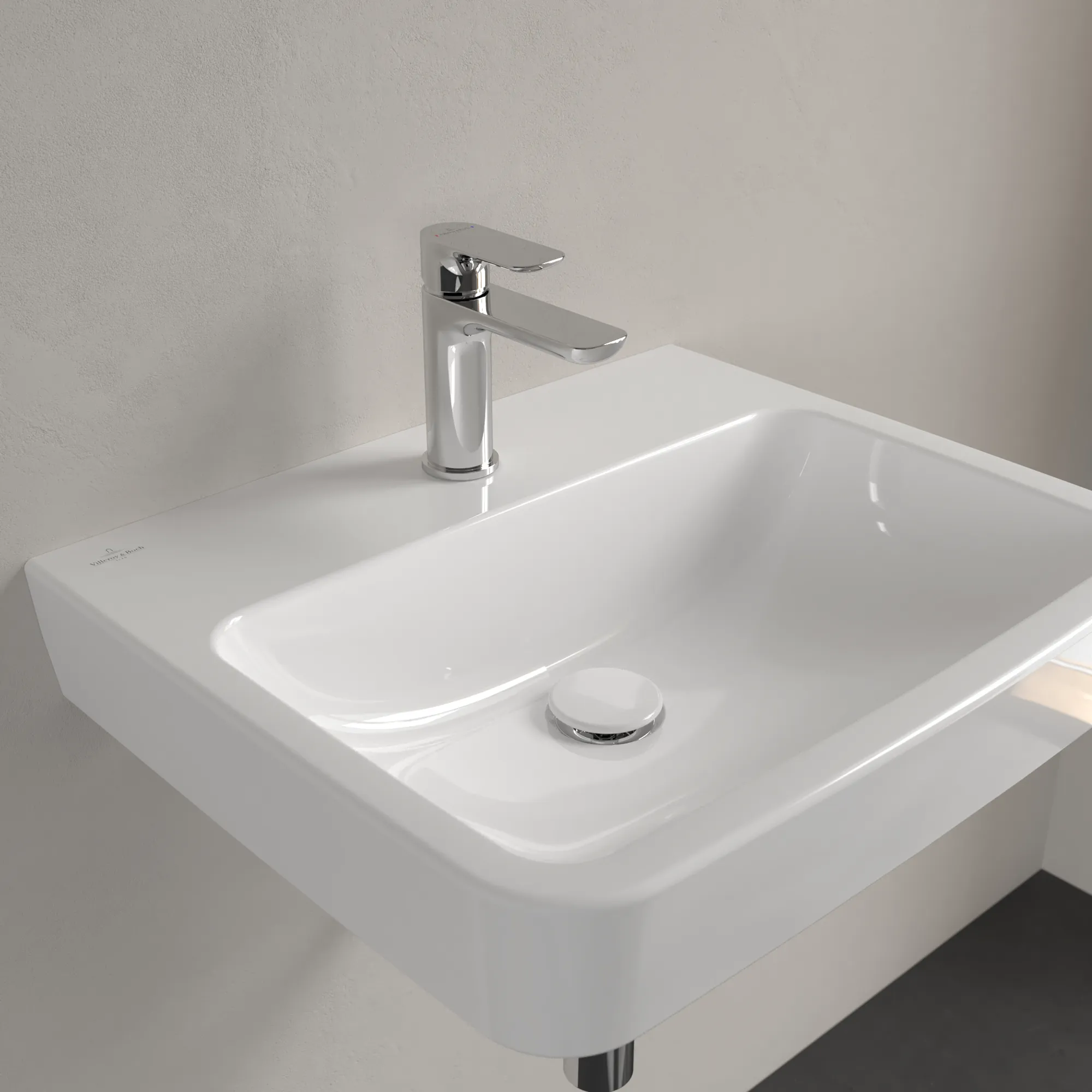Villeroy & Boch O.novo Eck-Waschbecken, weiß Alpin CeramicPlus, 550 x 460 mm, Höhe 175 mm, Wandmontage, 3-Loch-Armatur