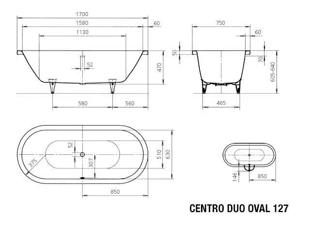 Kaldewei Badewanne „Centro Duo Oval“ oval 170 × 75 cm, ohne Wannenträger, mit Grifflochbohrungen in schwarz Kaldewei Badewanne „Centro Duo Oval“ oval 170 × 75 cm, ohne Wannenträger, mit Grifflochbohrungen in schwarz