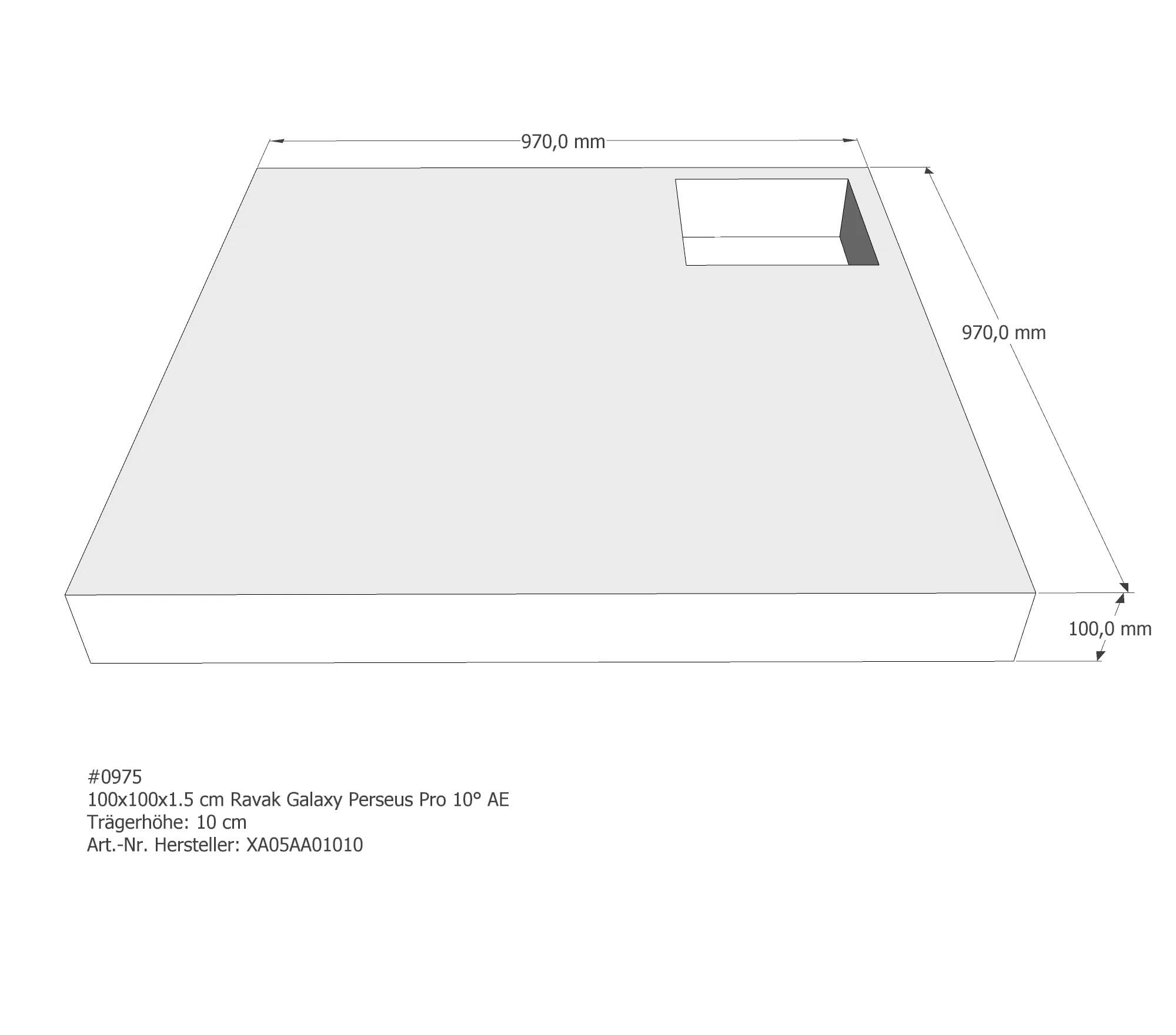 Duschwannenträger für Ravak Galaxy Perseus Pro 10° 100 × 100 × 1,5 cm