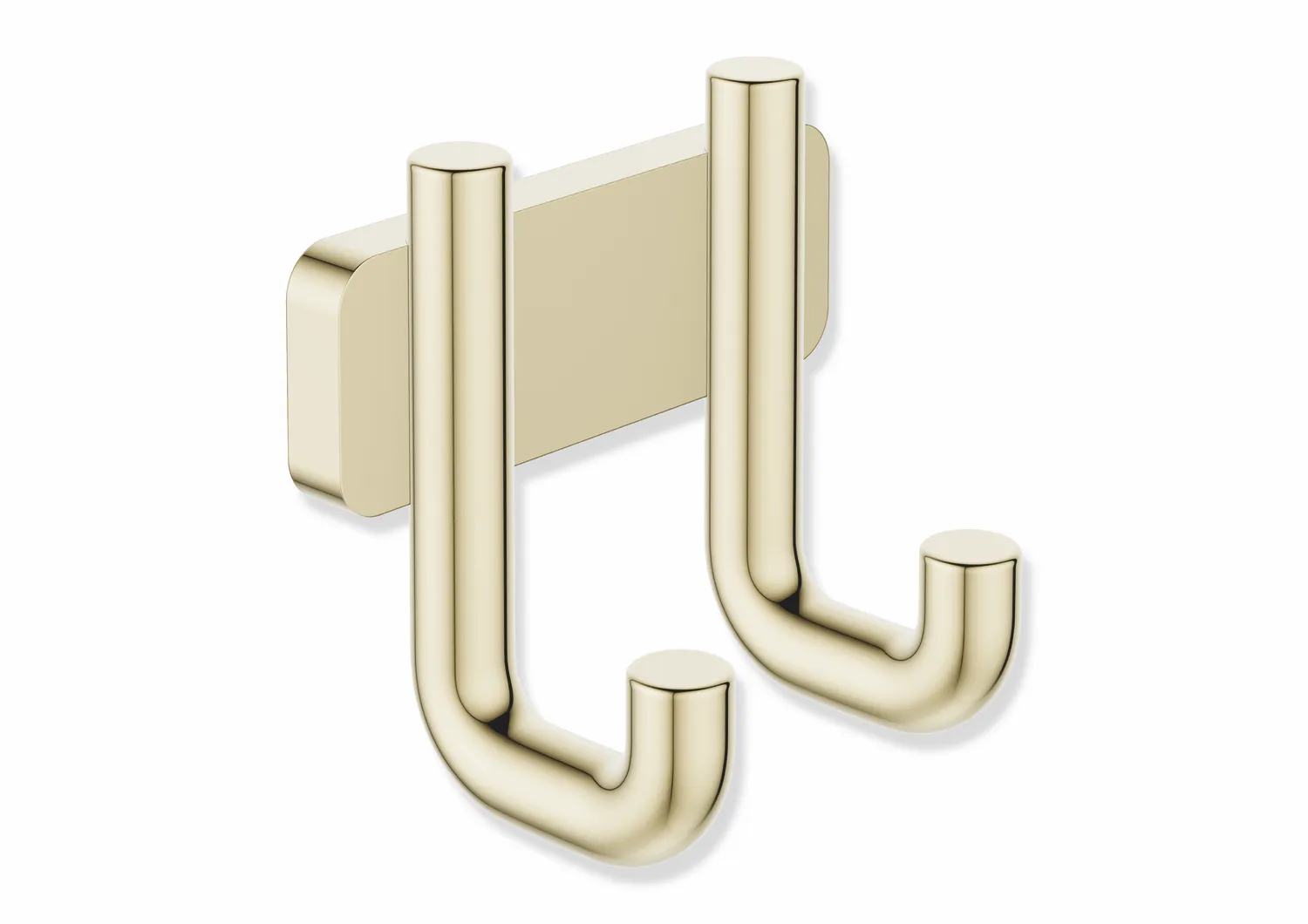 Doppelhaken, Edelstahl, PVD beschichtet, 75 mm breit, 70 mm hoch, 47 mm tief, Durchmesser 11 mm, in Farbe CK (Messing glänzend) Doppelhaken, Edelstahl, PVD beschichtet, 75 mm breit, 70 mm hoch, 47 mm tief, Durchmesser 11 mm, in Farbe CK (Messing glänzend)