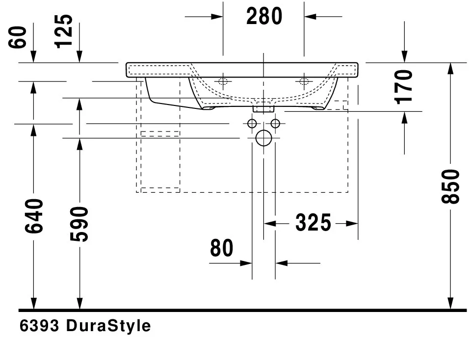 Wandwaschtisch „DuraStyle“, mit Überlauf, Hahnlochposition mittig