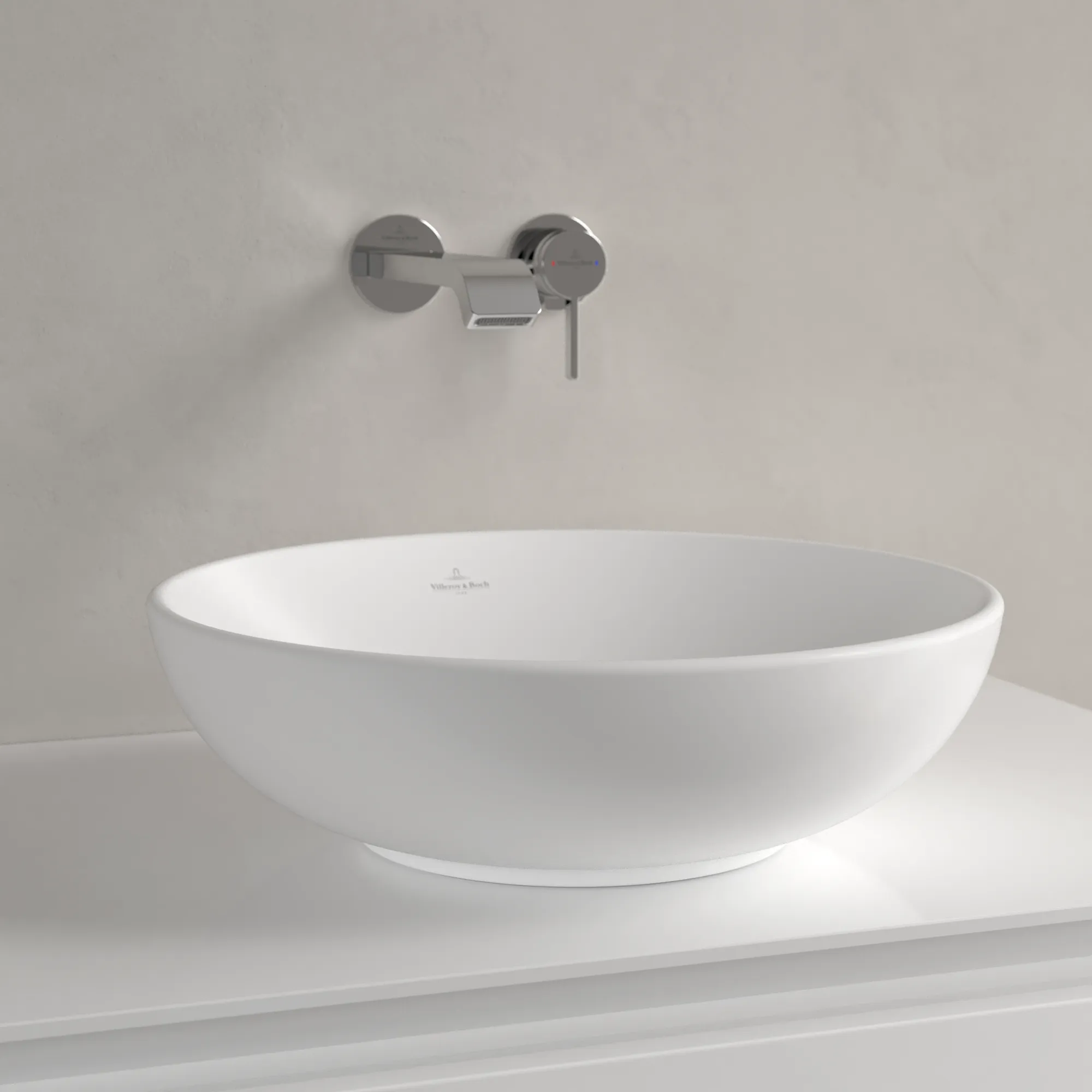 Villeroy & Boch Aufsatzwaschtisch aus TitanCeram „Loop & Friends“ ⌀ 420 mm, ohne Hahnlochbohrung in Stone White