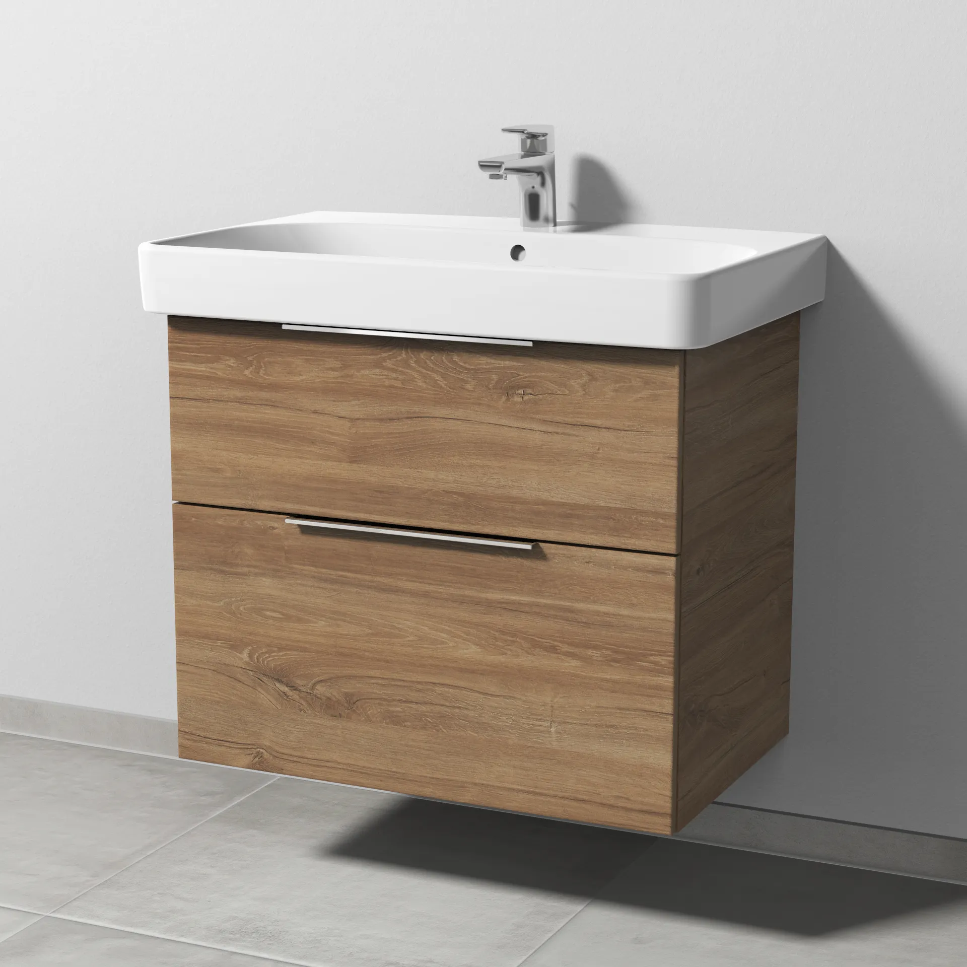 Sanipa Waschtischunterschrank „3way“ passend zu Keramik-Waschtische Smyle Square von Geberit 680 × 593 × 442 mm in Eiche Kansas