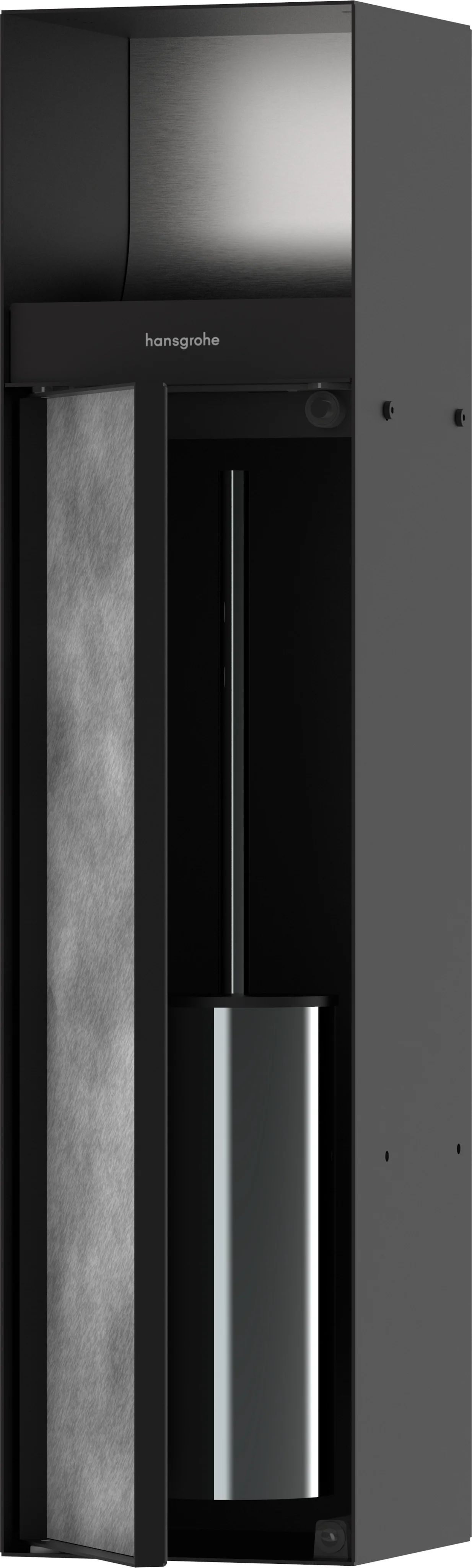 Hansgrohe XtraStoris Rock Einbau Toilettenbürstenhalter mit befliesbarer Tür, mattschwarz, 140 mm Einbautiefe