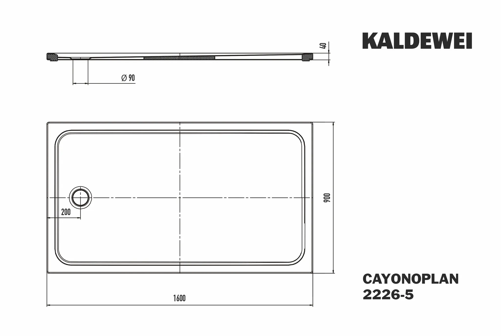 Kaldewei rechteck Duschwanne „Cayonoplan“ 900 × 1600 mm ohne Oberflächenbeschichtung, ohne Oberflächenveredelung, in cool grey 90