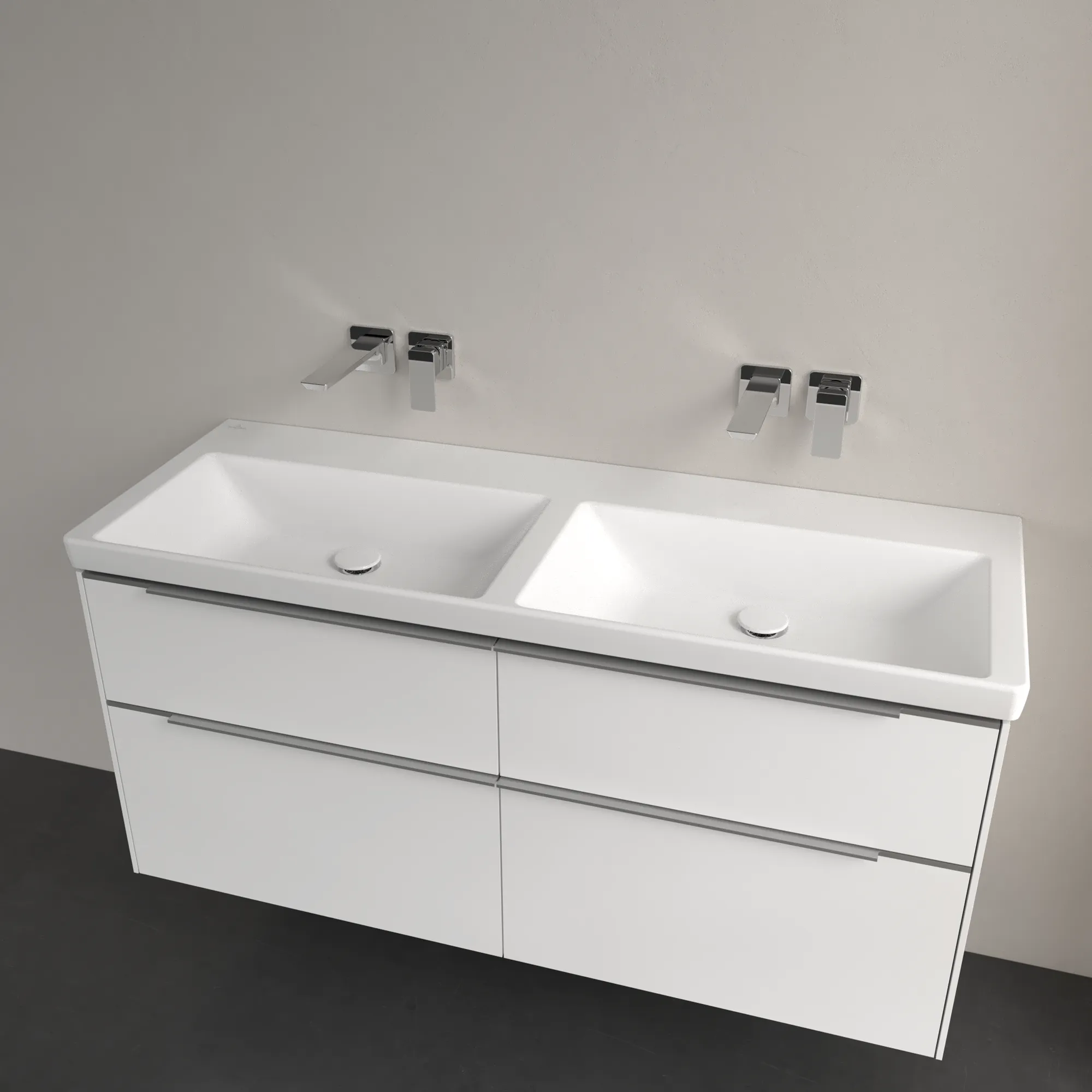 Villeroy & Boch Doppelwaschtisch aus TitanCeram „Subway 3.0“ 1300 × 475 × 165 mm, ohne Hahnlochbohrung in Stone White Villeroy & Boch Doppelwaschtisch aus TitanCeram „Subway 3.0“ 1300 × 475 × 165 mm, ohne Hahnlochbohrung in Stone White