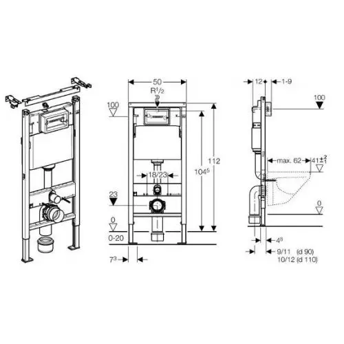 Geberit Vorwand-/Einbauelement für Toilette mit Unterputz-Spülkasten Delta (UP100) „DuofixBasic“ 1120 × 500 × 120 mm in