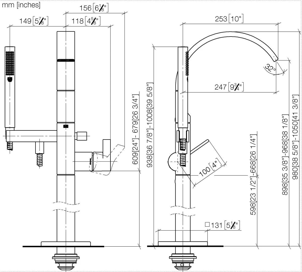 Wannen-Einhandbatterie mit Standrohr für freistehende Montage mit Schlauchbrausegarnitur CYO Chrom 25863811 Wannen-Einhandbatterie mit Standrohr für freistehende Montage mit Schlauchbrausegarnitur CYO Chrom 25863811