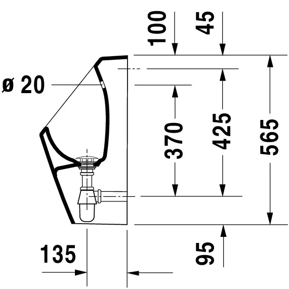 Urinal Nohne 1,565mm,rimmless weiß hgl., Zulauf von Hinten