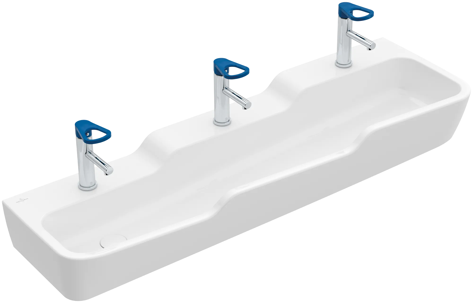 Reihenwaschtisch O.novo Kids 4A0813, 1300 x 430 mm, Rechteck, 3HL. Hahnlöcher durchgestochen, ohne Überlauf, Weiß Alpin