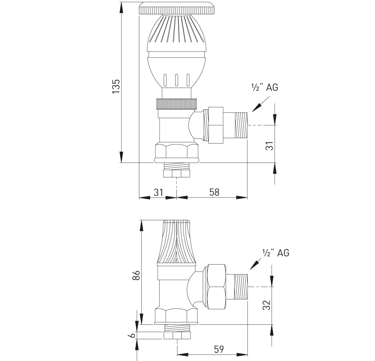 ASW Retroventil mit Thermostatkopf in ASW Retroventil mit Thermostatkopf in
