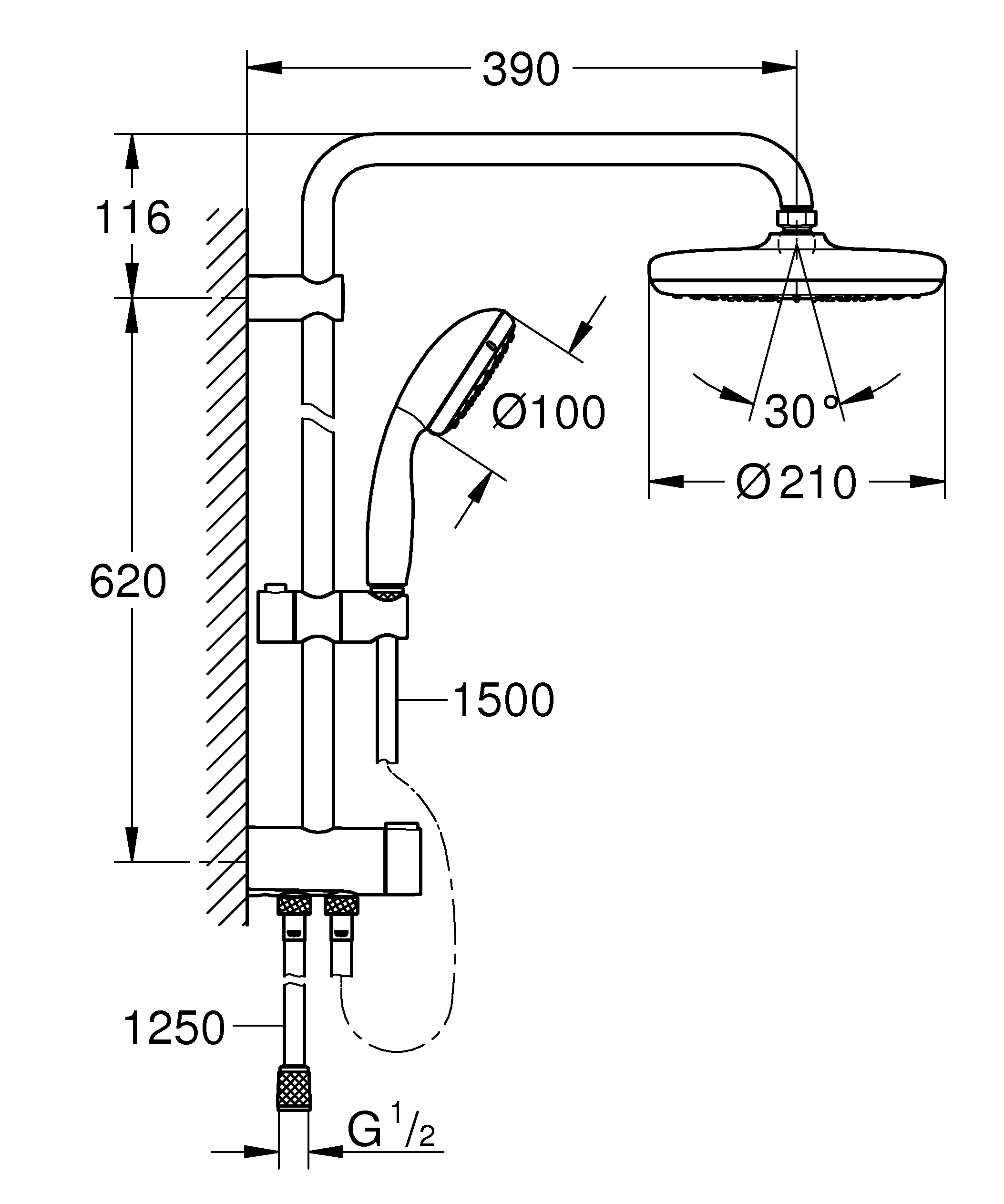 Duschsystem Tempesta System 210 26381_1, mit Umstellung, Wandmontage, chrom