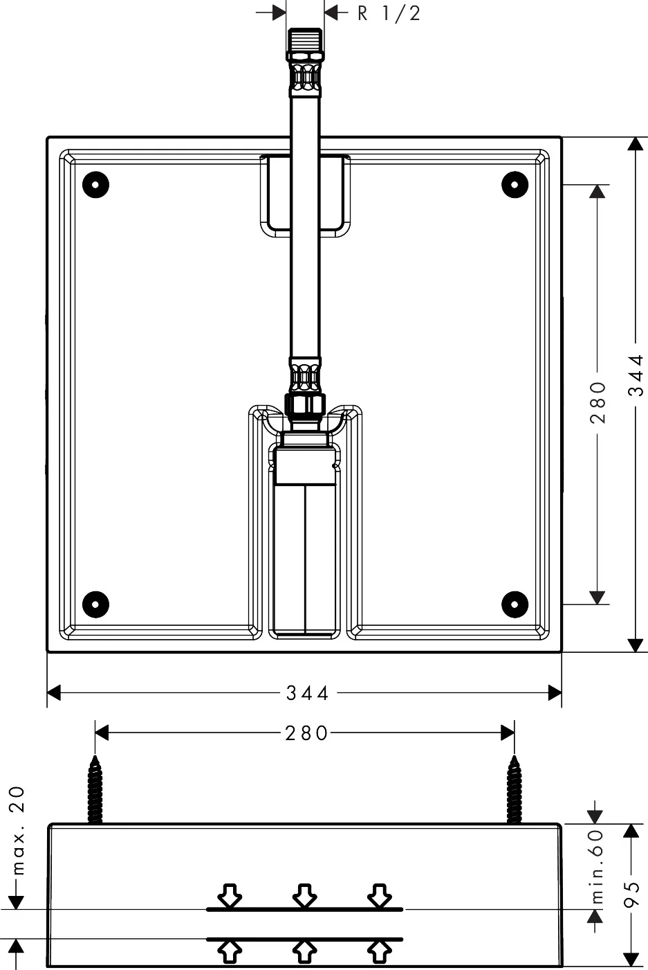 Hansgrohe Raindance E Kopfbrause Grundkörper 1-Jet, 400x400 mm Hansgrohe Raindance E Kopfbrause Grundkörper 1-Jet, 400x400 mm