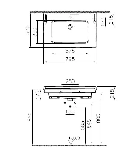 Valarte Möbelwaschtisch 80 x 53 cm mit Hahnloch 4 Überlauflöcher Weiß Hochglanz mit Oberfächenveredelung Clean