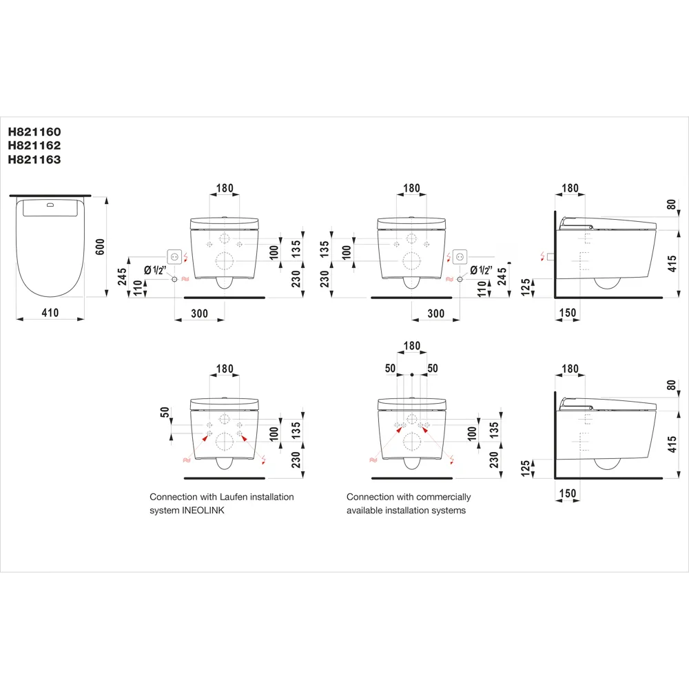 Dusch-WC wandhängend (Unterputzspülkasten, EN1717, EU-Stecker), inkl. App, IOT und Fernbedieung, Sitz & Deckel automatisches öffnen, UVC-Licht, silent flush