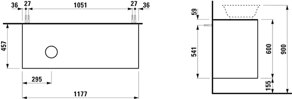 Laufen Waschtischunterbau „THE NEW CLASSIC“ 1177 × 600 × 457 mm Weiß matt, links Laufen Waschtischunterbau „THE NEW CLASSIC“ 1177 × 600 × 457 mm Weiß matt, links
