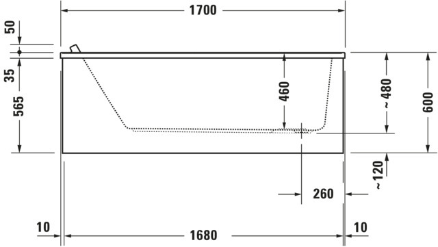 Duravit Whirlwanne „Starck“ rechteck 170 × 90 cm, Fußablauf 