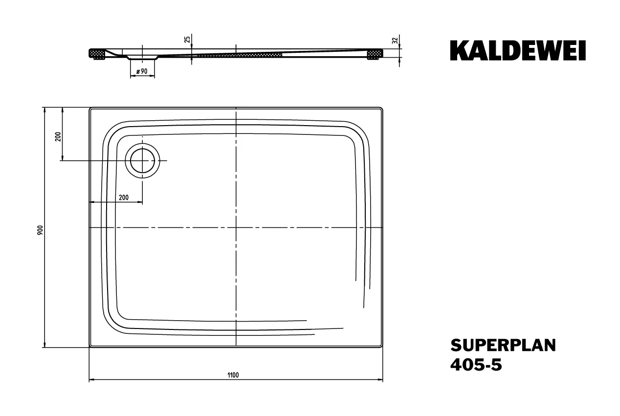 Kaldewei rechteck Duschwanne „Superplan Classic“ 90 × 110 cm ohne Oberflächenbeschichtung, ohne Oberflächenveredelung, in pergamon