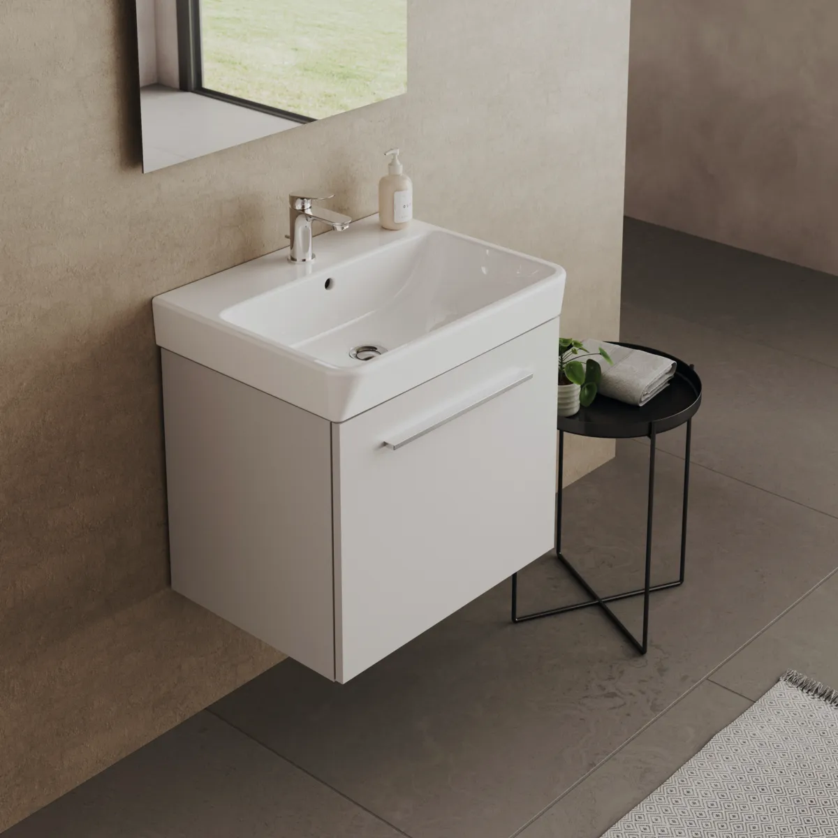 Ideal Standard Waschtischunterschrank i.life A 1 Auszug, weiß matt, 530x400x440 mm, wandhängend Ideal Standard Waschtischunterschrank i.life A 1 Auszug, weiß matt, 530x400x440 mm, wandhängend