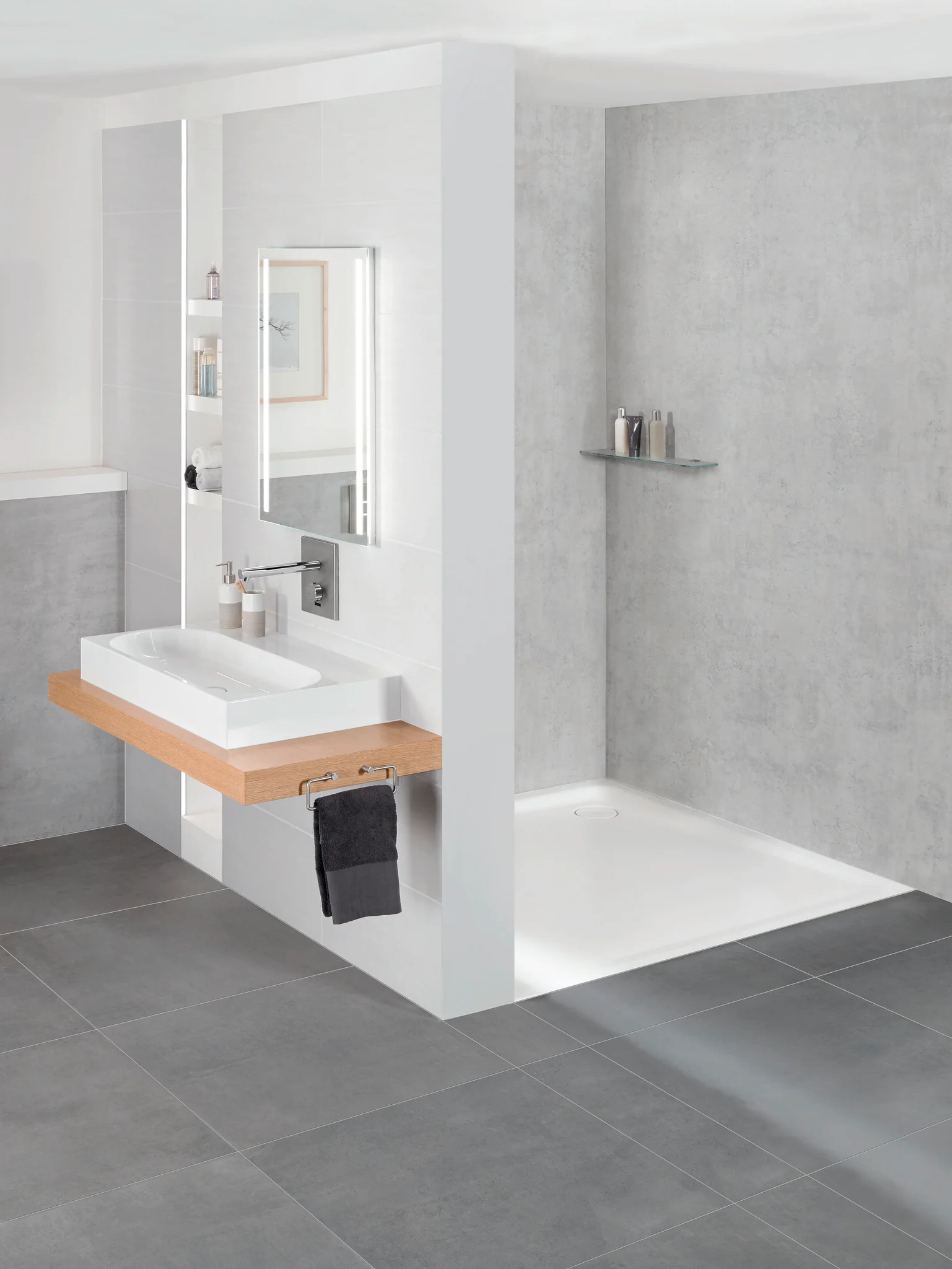 Aufsatzwaschtisch „Centro“ 90 × 50 cm, mit Hahnlochbohrung in warm grey 10, mit Perl-Effekt
