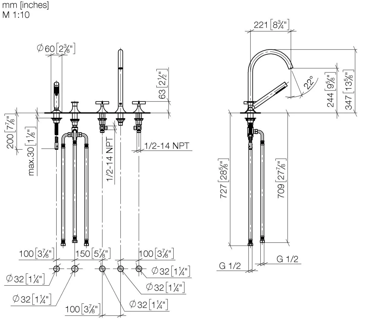 Dornbracht VAIA Wannen-Fünflochbatterie für Wannenrandmontage mit Umstellung - Chrom Dornbracht VAIA Wannen-Fünflochbatterie für Wannenrandmontage mit Umstellung - Chrom