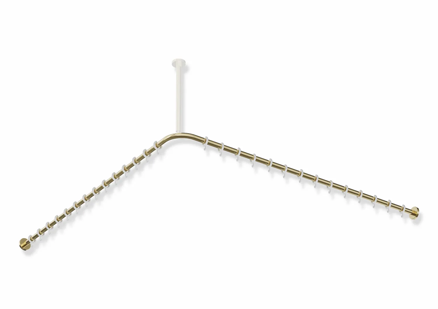Vorhangstange des Systems 900, Edelstahl, PVD, Achsmaß 1487 x 1487 mm, kürzbar, D: 25 mm, mit 28 Vorhangringen aus POM, in Farbe CK (Messing glänzend) Vorhangstange des Systems 900, Edelstahl, PVD, Achsmaß 1487 x 1487 mm, kürzbar, D: 25 mm, mit 28 Vorhangringen aus POM, in Farbe CK (Messing glänzend)