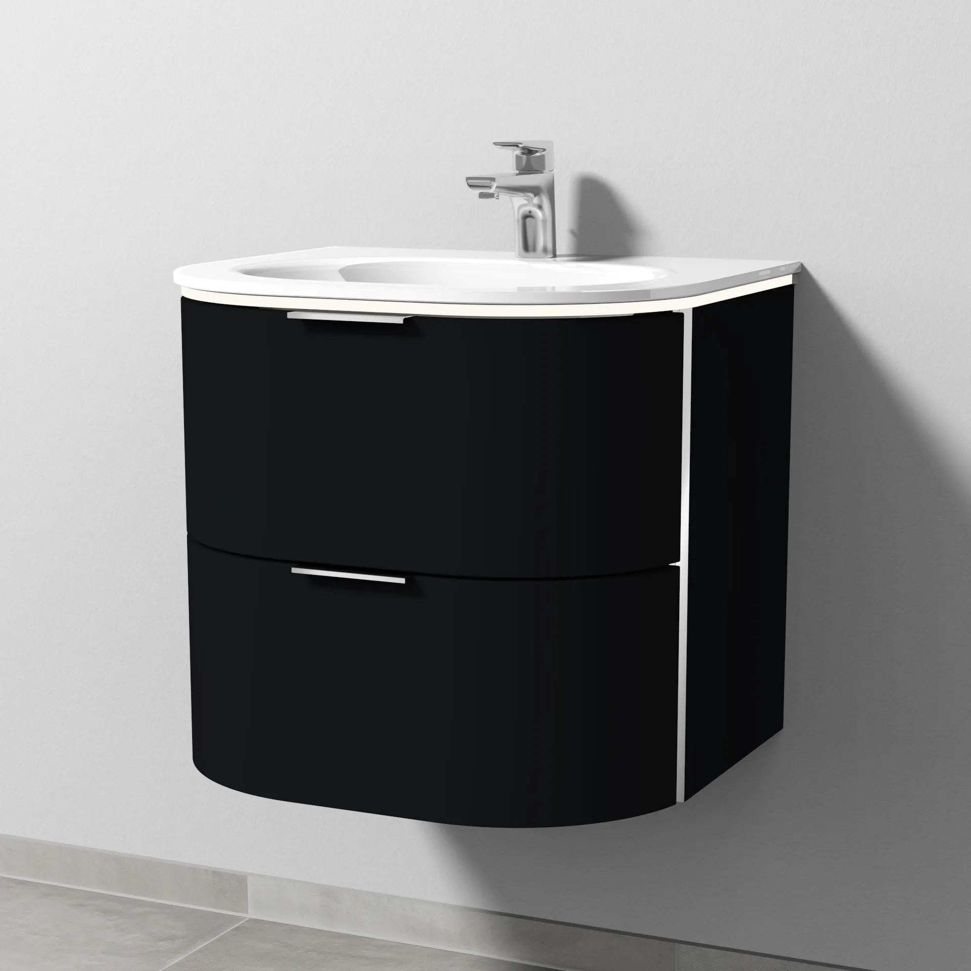 Glas-Waschtisch-Set mit Waschtischunterschrank „4balance“ 58,4 × 51,4 × 52,2 cm in Schwarz (matt), mit Beleuchtung