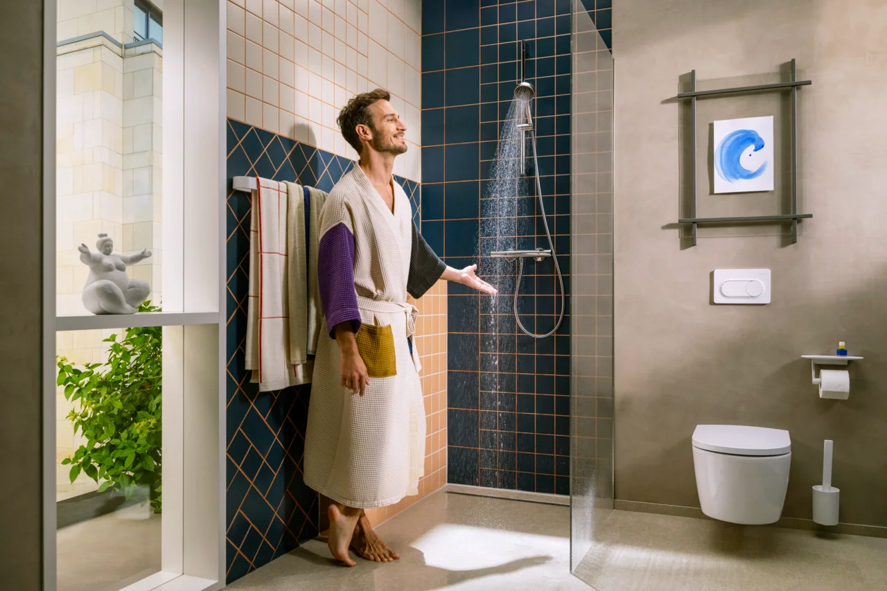 Hansgrohe Ecostat Fine Brausethermostat Aufputz Chrom, DN15, Temperatur- und Volumensteuerung, EcoStop+ Taste, max. Durchflussmenge 17 l/min bei 3 bar, min./max. Betriebsdruck 1/10 bar, Sicherheitssperre ab 40°C, einstellbare Temperaturbegrenzung, Rückfl