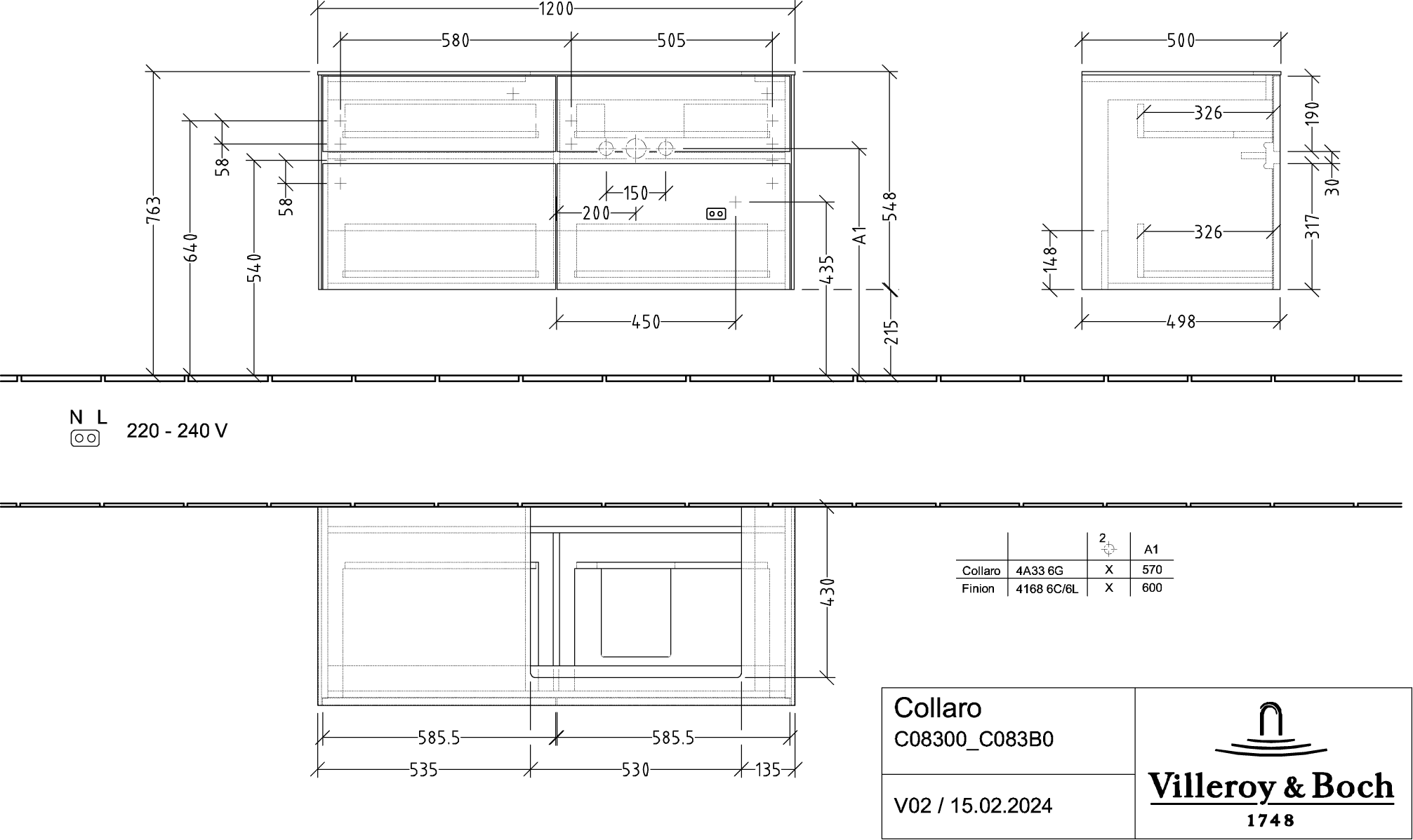 Villeroy & Boch Waschbeckenunterschrank Collaro Arizona Oak, 1200x548x500 mm, eckig mit SoftClosing und 4 Auszügen
