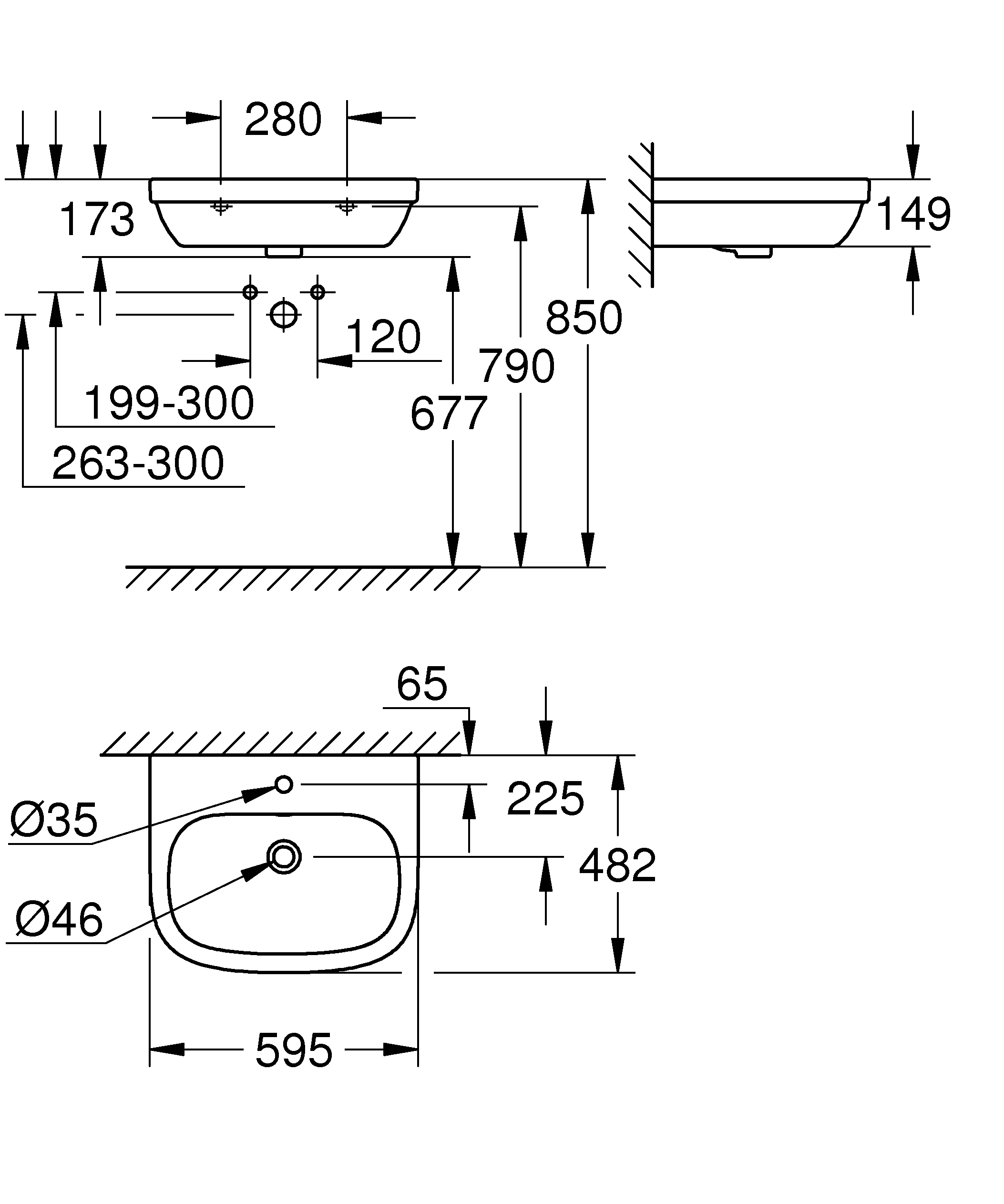 Waschtisch Euro Keramik 39335, wandhängend, 600 x 480 mm, 1 Hahnloch, mit Überlauf, aus Sanitärkeramik, alpinweiß