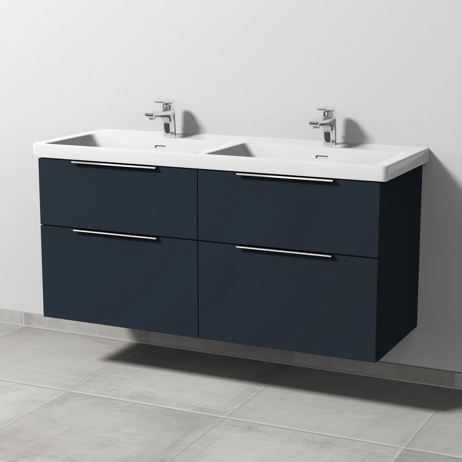 Sanipa Waschtischunterschrank „3way“ 1255 × 588 × 462 mm in Marine (matt), Becken links und rechts