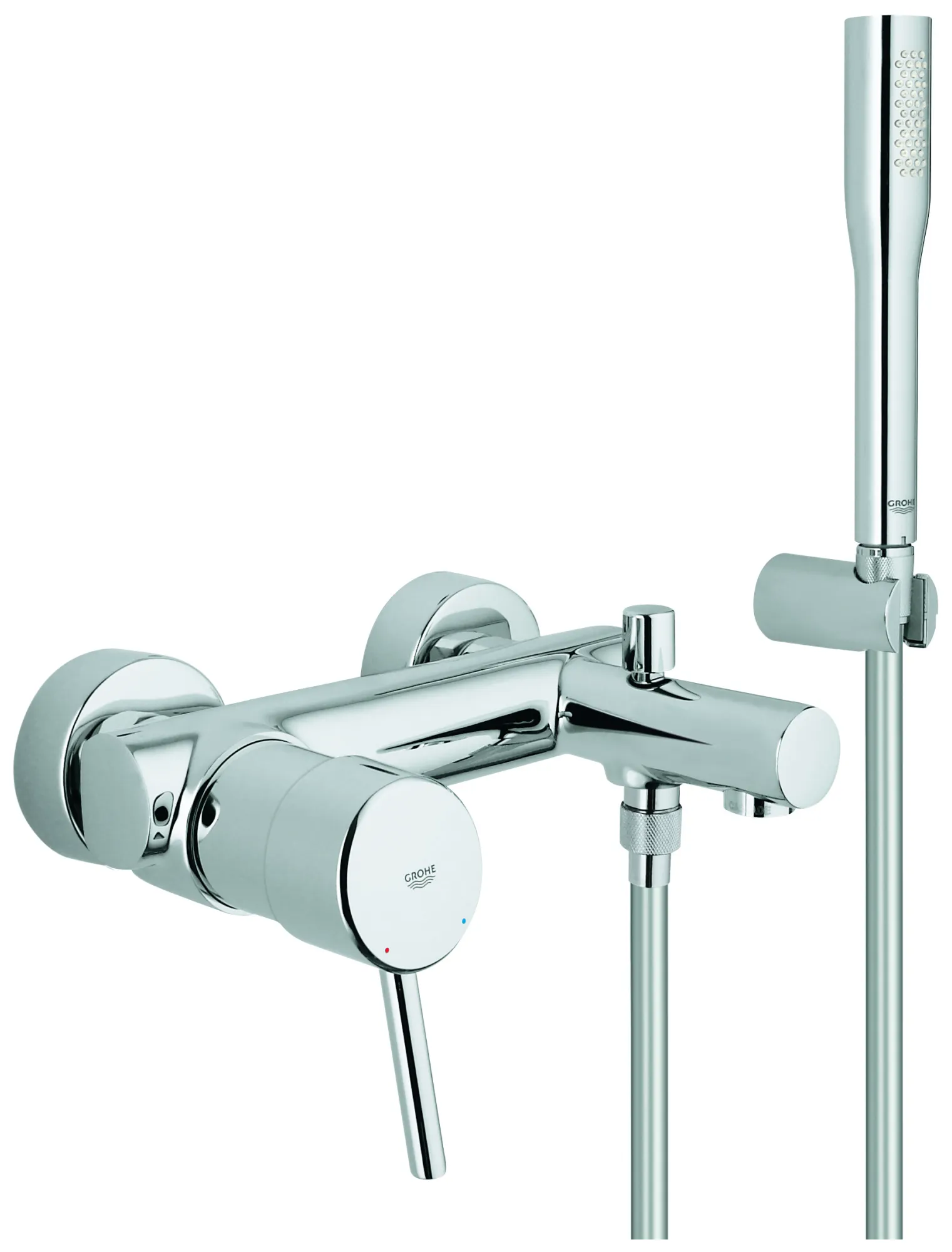 Einhand-Wannenbatterie Concetto 32212_1, Wandmontage, mit Brausegarnitur, eigensicher, chrom Einhand-Wannenbatterie Concetto 32212_1, Wandmontage, mit Brausegarnitur, eigensicher, chrom
