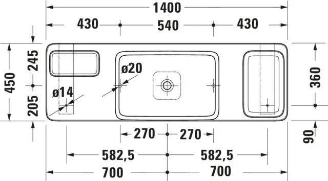 Duravit Aufsatzwaschtisch inkl. Natursteinkonsole und Konsolenträger „Qatego“ 140 × 45 × 90 cm in Weiß Hochglanz