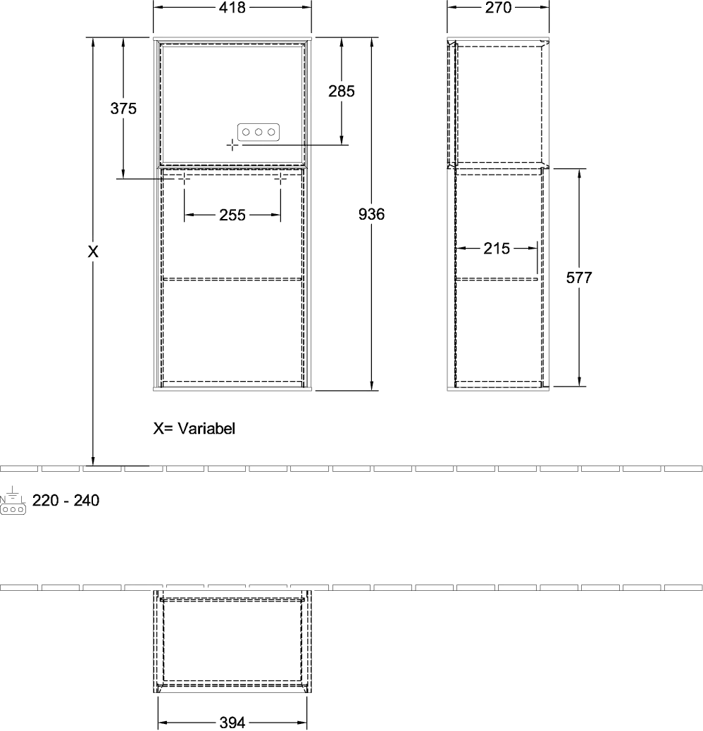 Villeroy & Boch Seitenschrank „Finion“ 41,8 × 93,6 cm 1 Tür, Anschlag links, mit Regalelement-Beleuchtung Anschlag links