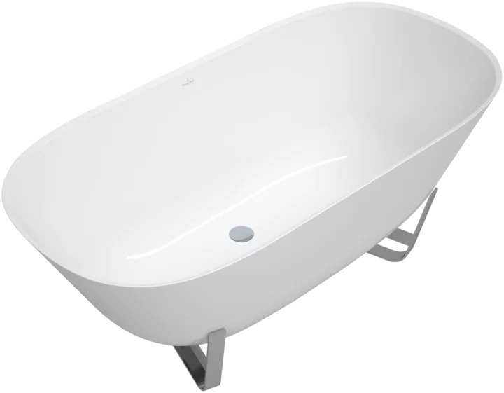 Villeroy & Boch Badewanne „Antheus“ freistehend oval 155 × 75 cm, Mittelablauf in Stone White / Colour On Demand