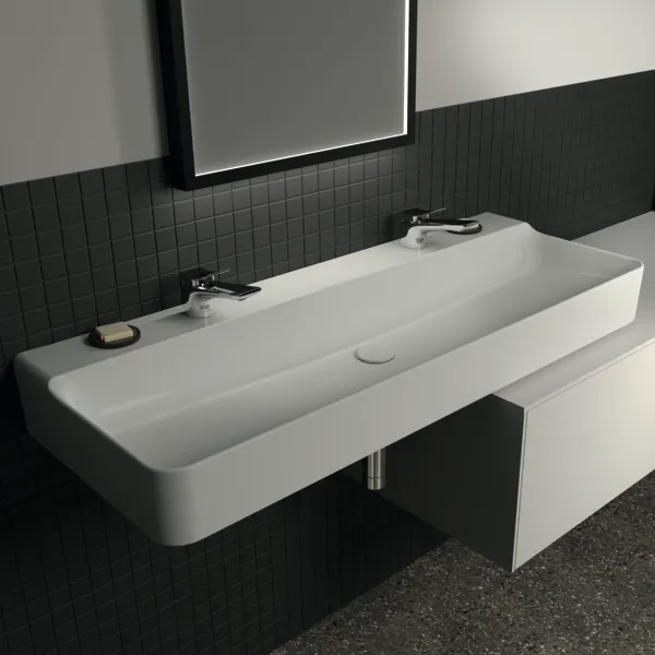 Waschbecken „Conca“ 120 × 45 × 14,5 cm, Hahnlochposition links und rechts in Weiß