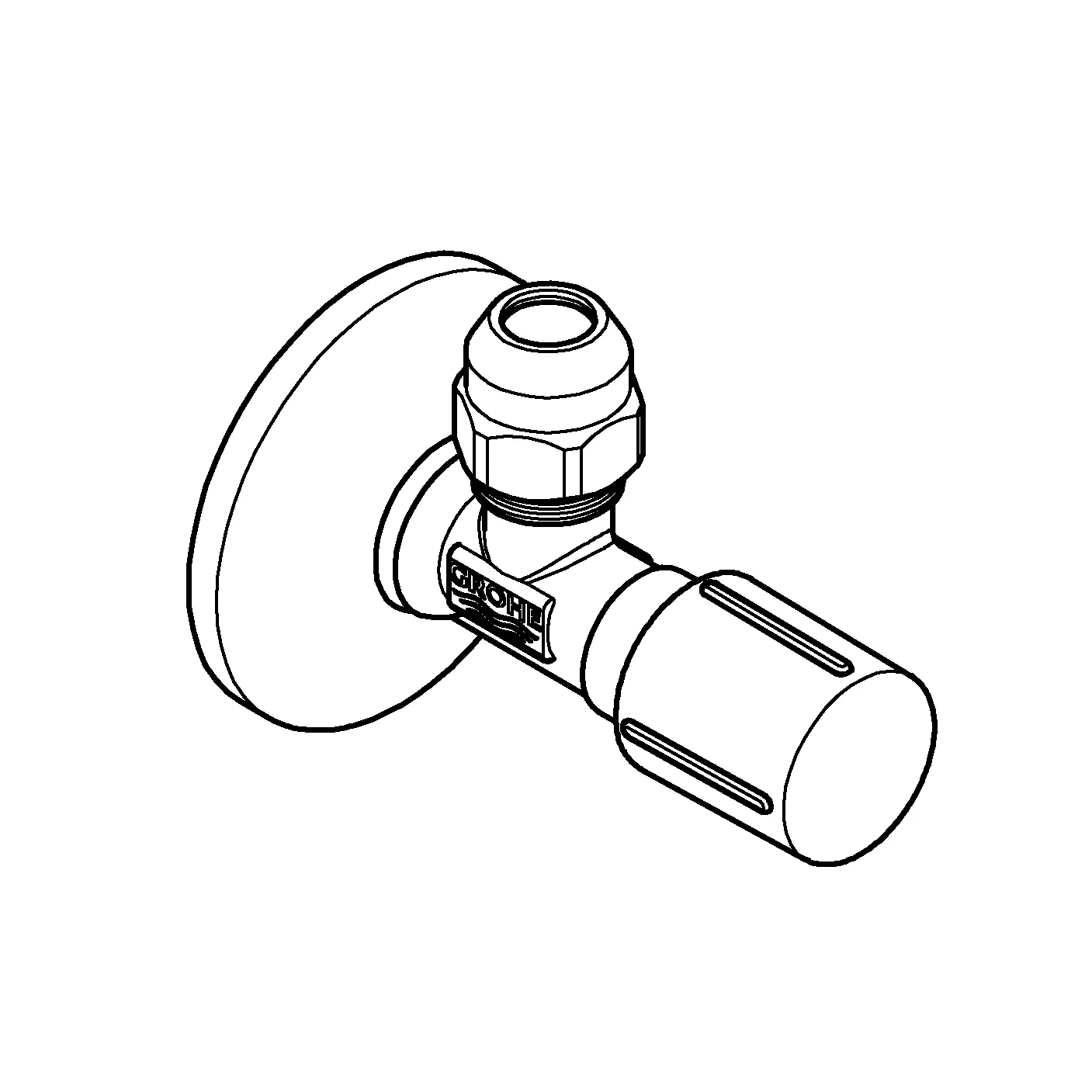 Eckventil 22039, DN 15, selbstdichtendes Anschlussgewinde, Wandanschluss 1/2'', Abgang 3/8'', langer Schubschaft, Quetschverschraubung Ø 10 mm, Schubrosette aus Metall, chrom