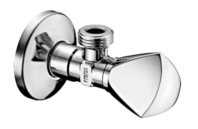 Eckventil mit Regulierfunktion, Dreikanthaubengriff, Schubrosette Ø 54 mm, DN 15 G 1/2 AG, DN 15 G 1/2 AG, chrom