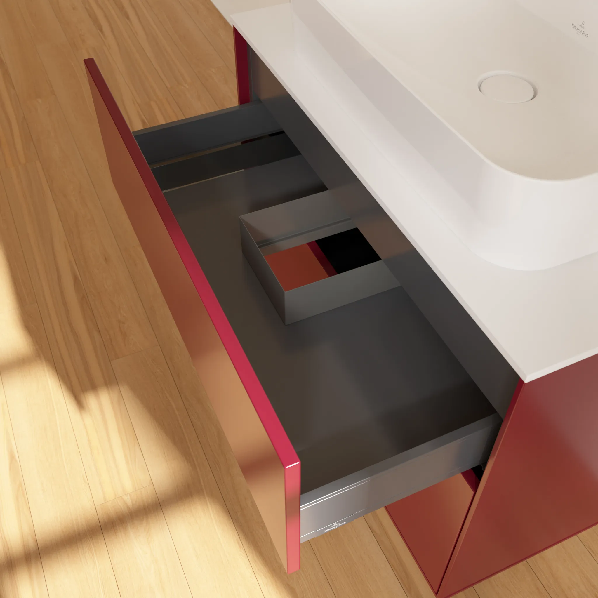 Villeroy & Boch Waschbeckenunterschrank Finion F09, 800 x 603 x 501 mm, Peony Matt Lacquer, mit SoftClosing und Push-to-open Funktion