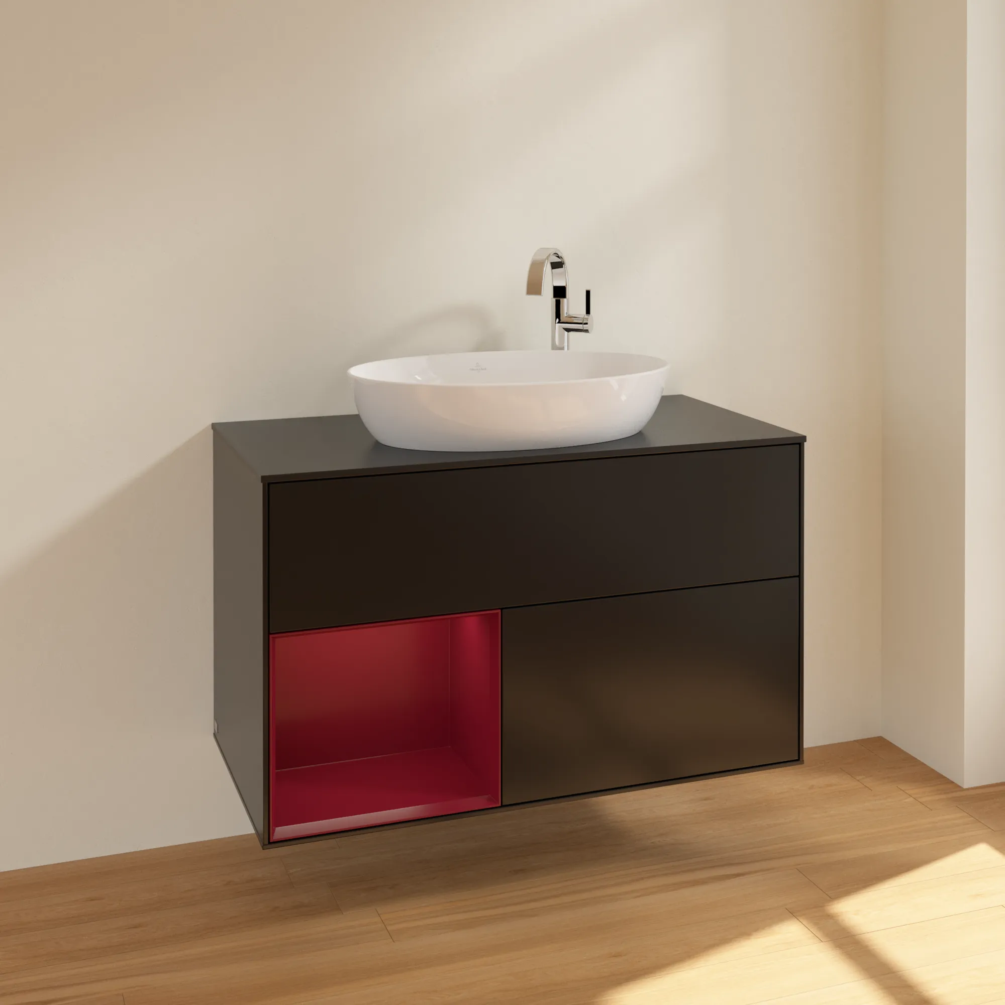 Villeroy & Boch Waschbeckenunterschrank Finion F89, 1000x603x501 mm, Black Matt Lacquer, mit Beleuchtung und Push-to-open Funktion